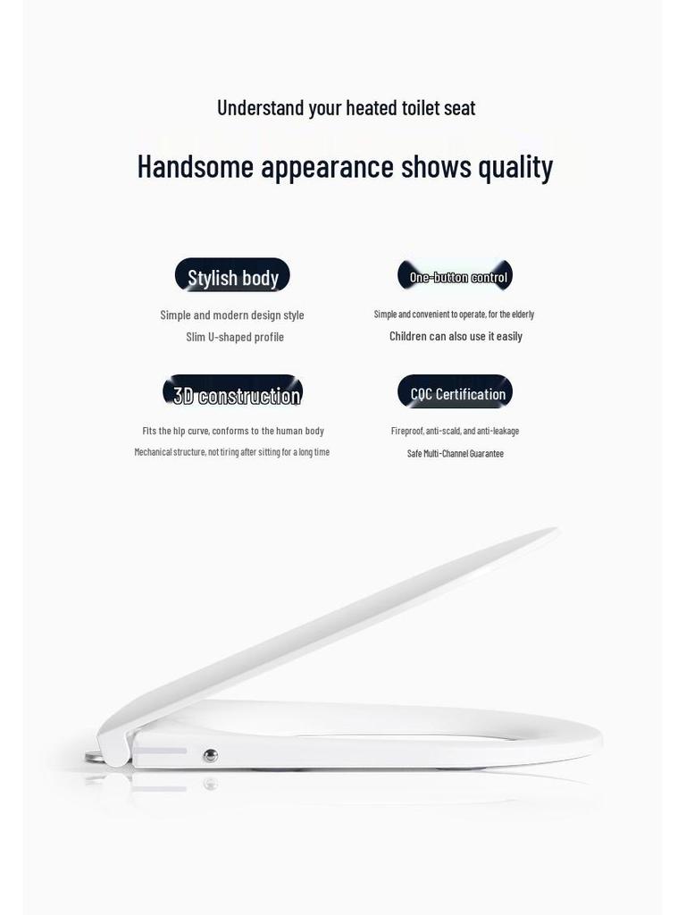 Universal Heated Toilet Seat Cover with Night Light & Intelligent Temperature Control