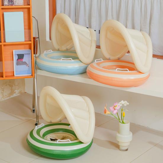 yangyizhi Baby Swim Ring with Canopy, Inflatable Striped Pool Float for Toddler Boys Girls, UV Sun Protection Swimming Safety Seat, Handle