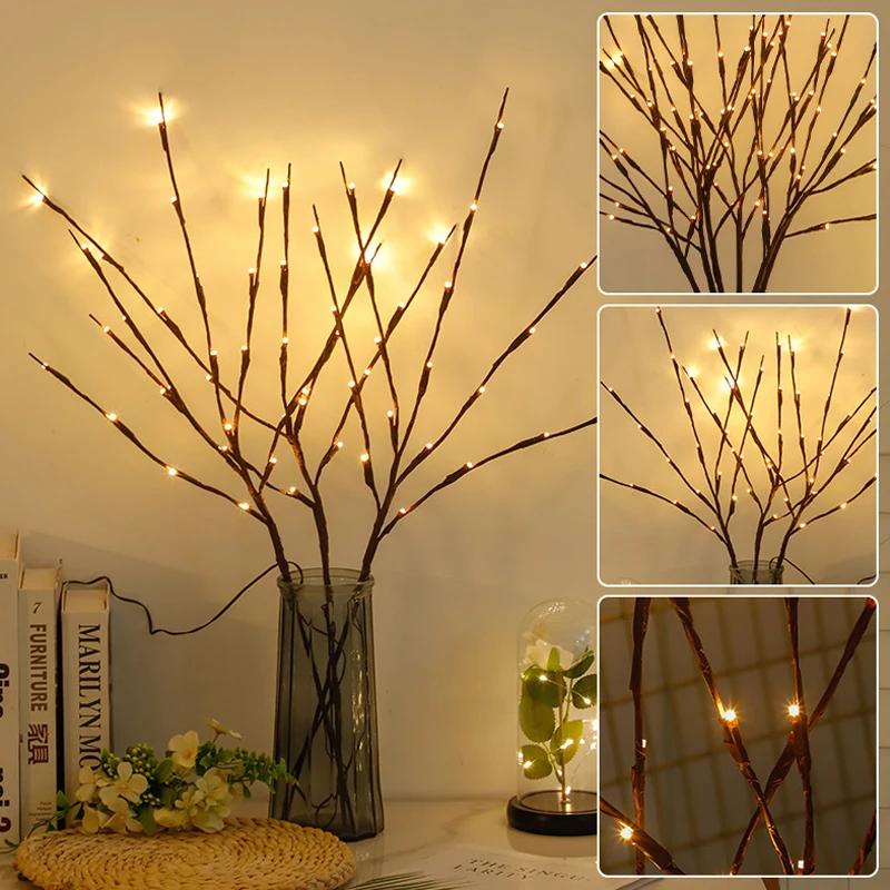 1pc Artificial LED Branch Light Battery Operated Lighted Branches Vase Filler Romantic Party Christmas Decoration Warm White
