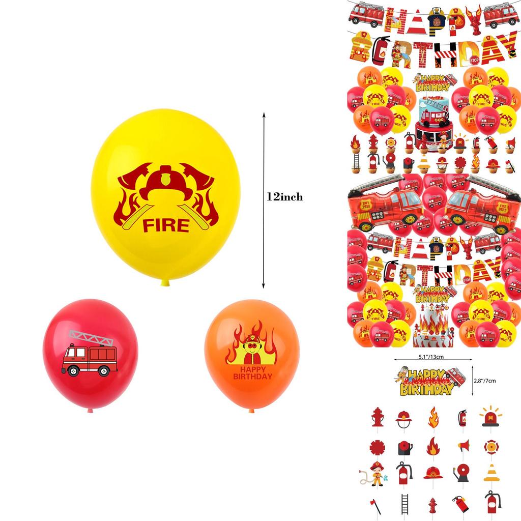 High Quality Fire Department Party Supplies Firefighter Theme Cake Insert Balloon Pull Flag Set