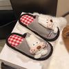 Милые мультяшные забавные клетчатые повседневные хлопковые тапочки женские осенне-зимние кукольные уличные домашние на плоской подошве пушистые тапочки женская обувь