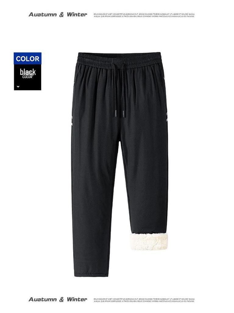 Men's Winter Waterproof Thickened Padded Pants - Straight Leg, Lambswool Lined, Plus Size, Casual Outerwear