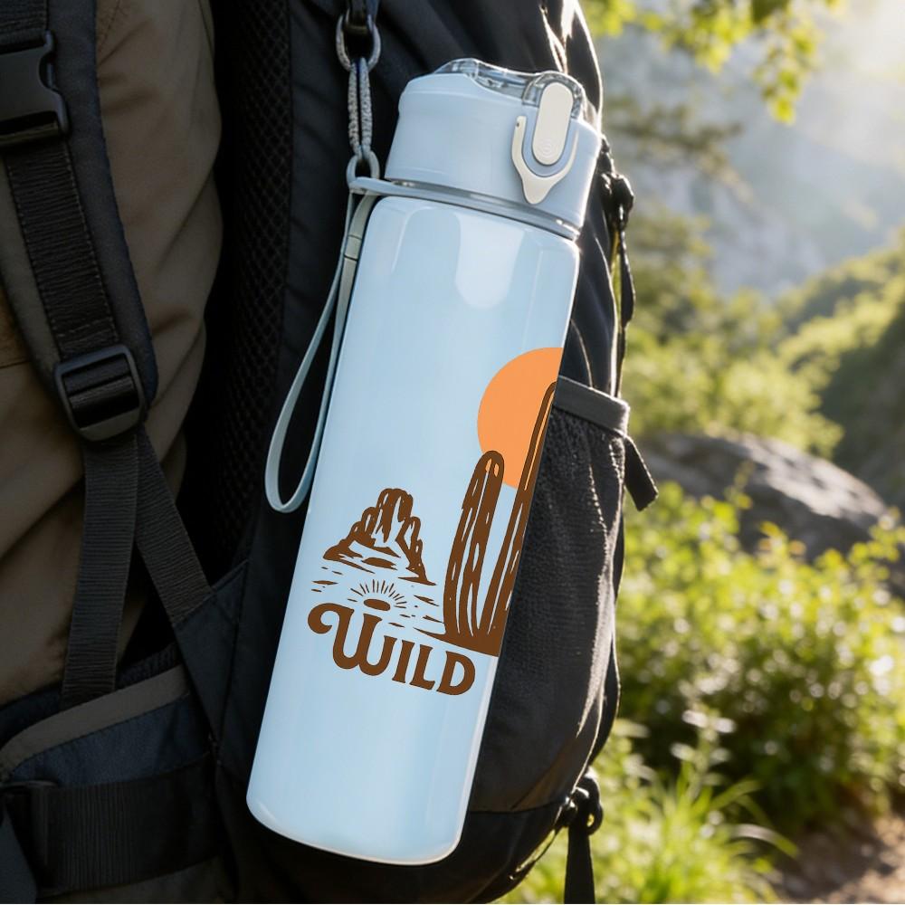 1PC Wild West Cactus Desert Print 750ml Color Plastic Sports Water Bottle Leakproof Flip Straw Lid Suitable for Sports Office Home Use