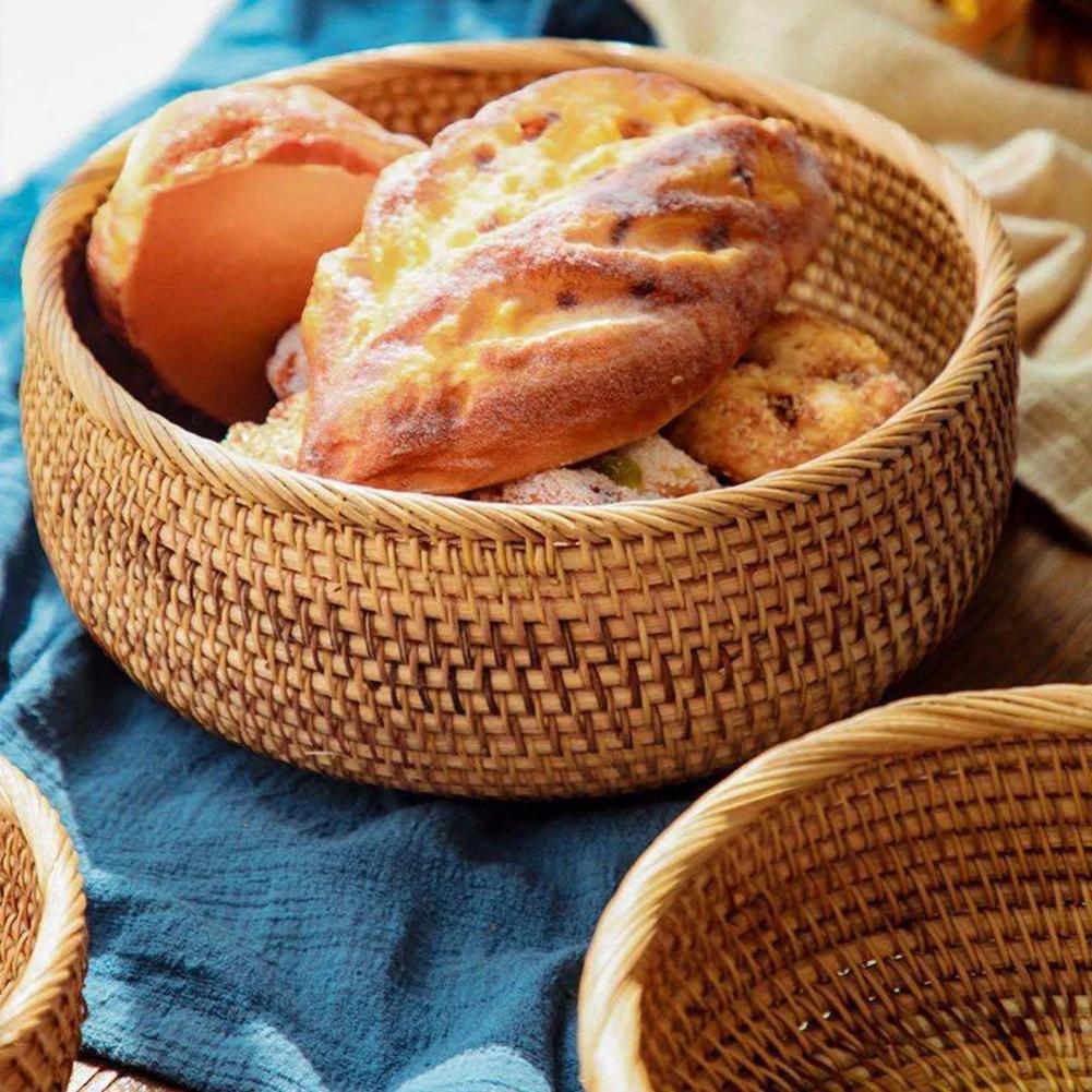 Круглая плетеная корзина для фруктов, легкая, ручной работы, для кухни или офиса