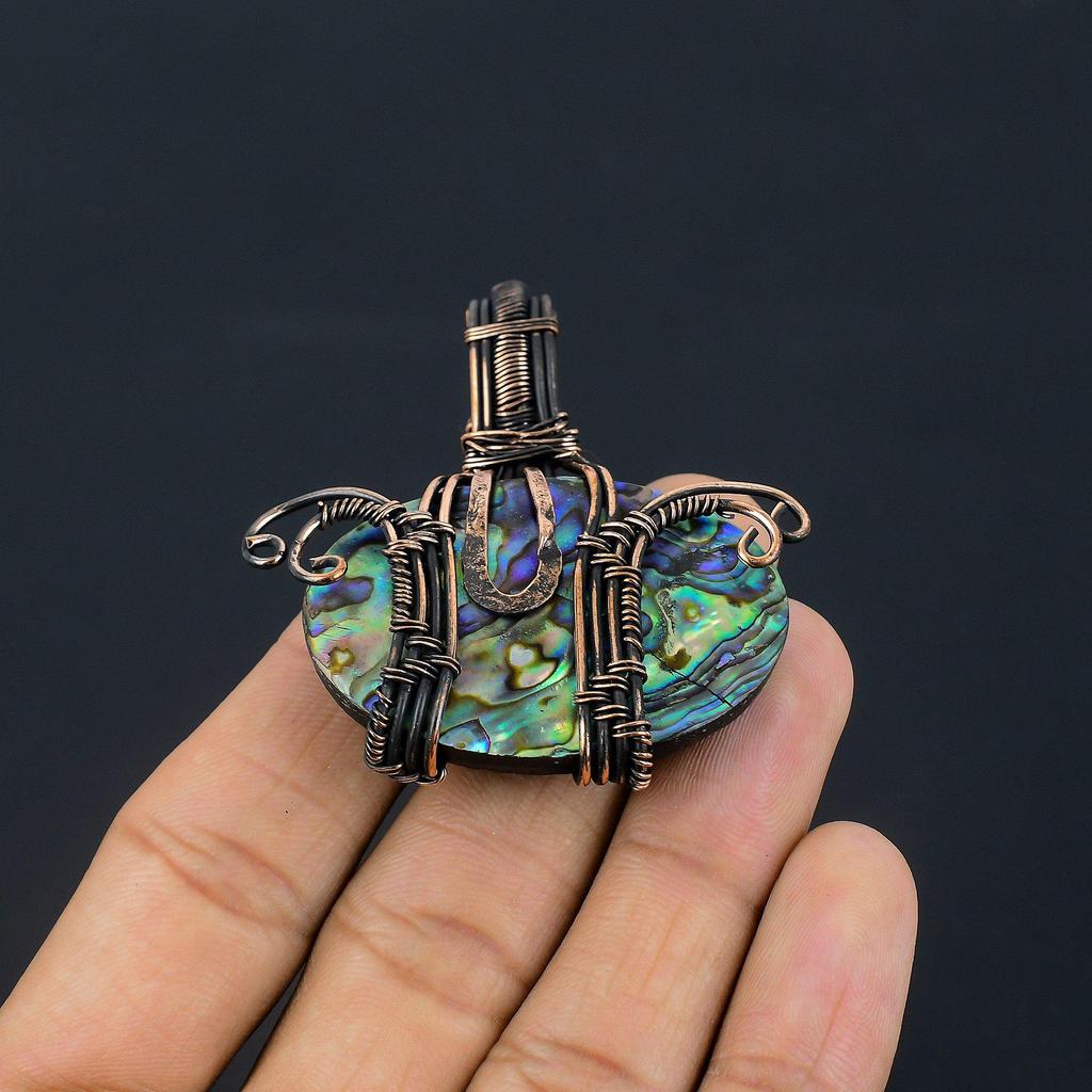 Кулон из раковины абалона, обернутый медной проволокой 999 пробы, Ювелирные изделия с подвеской из драгоценного камня ручной работы, Подарки для жены, Совершенно новый кулон