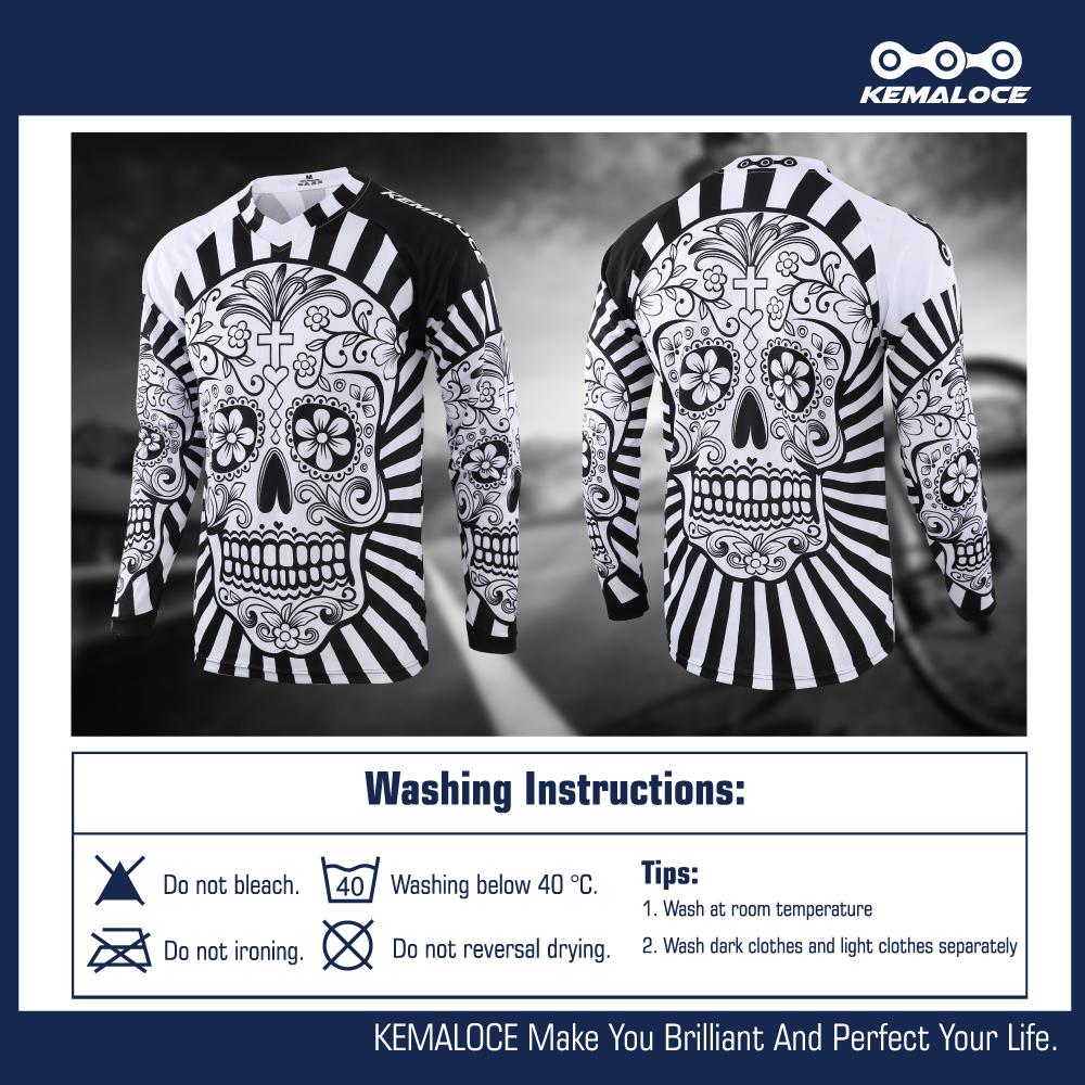 KEMALOCE Мужской MTB Джерси с длинным рукавом, быстросохнущий спортивный трикотаж для мотокросса, белый череп, велосипед BMX