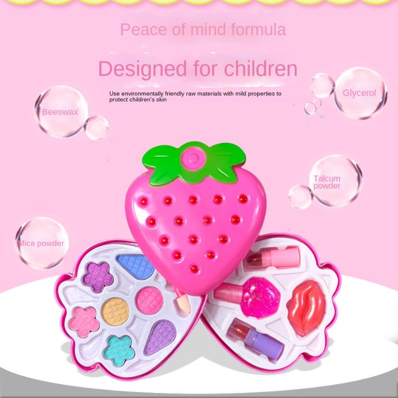 Children Makeup Toys Girl Strawberry Cosmetic Set Diy Princess Box Safe Water Soluble Play House Beauty Birthday Gift for Girls