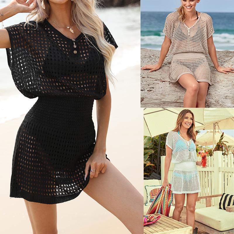2024 New European & American Crochet Beach Cover-Up Dress