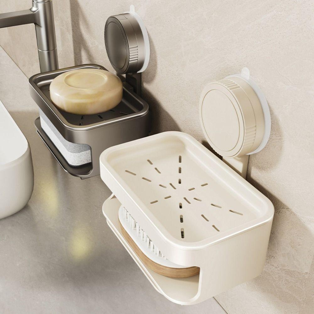 Space Saving Suction Cup Soap Dish Detachable Soap Drain Box Self Draining Soap Holder Household