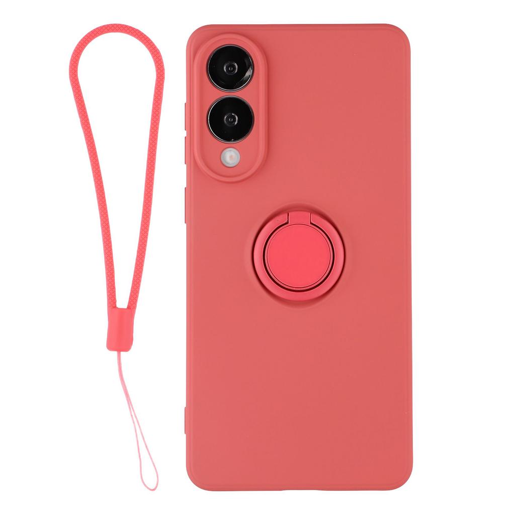 Силиконовый чехол для Samsung Galaxy S25 Edge с кольцом-подставкой и ремешком.