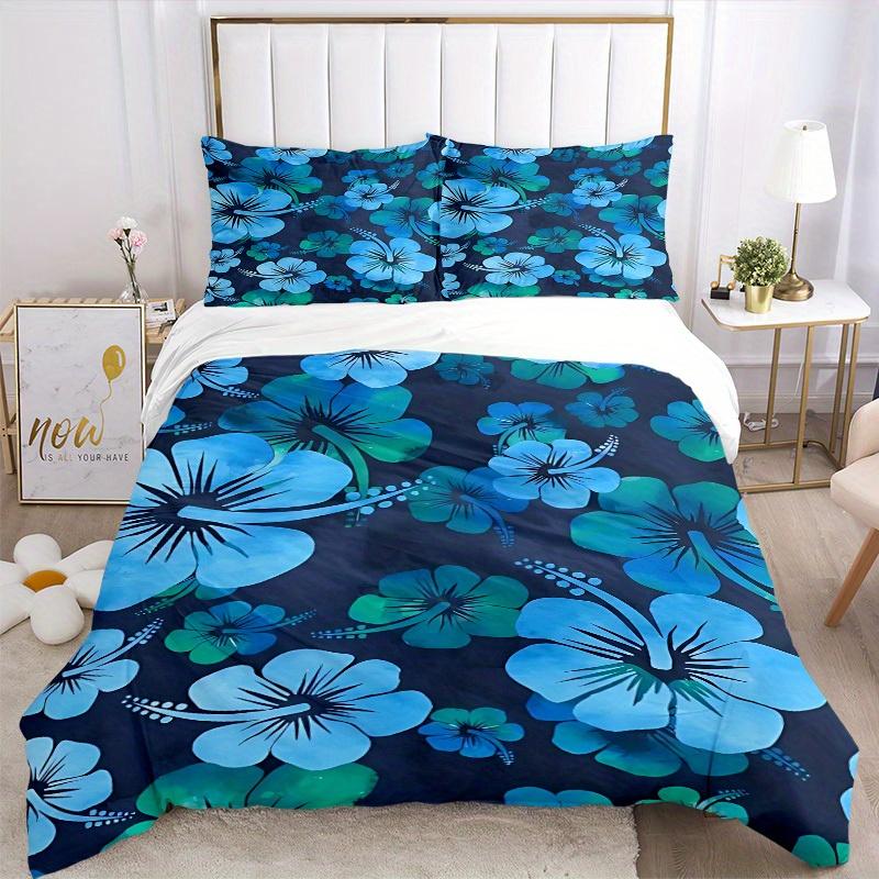 3pcs Blue Floral Print Bedding Set, Ideal for Home Use, Suitable for Bedroom Decor (1*Duvet Cover + 1/2*Pillowcases, No Core) yy250821175
