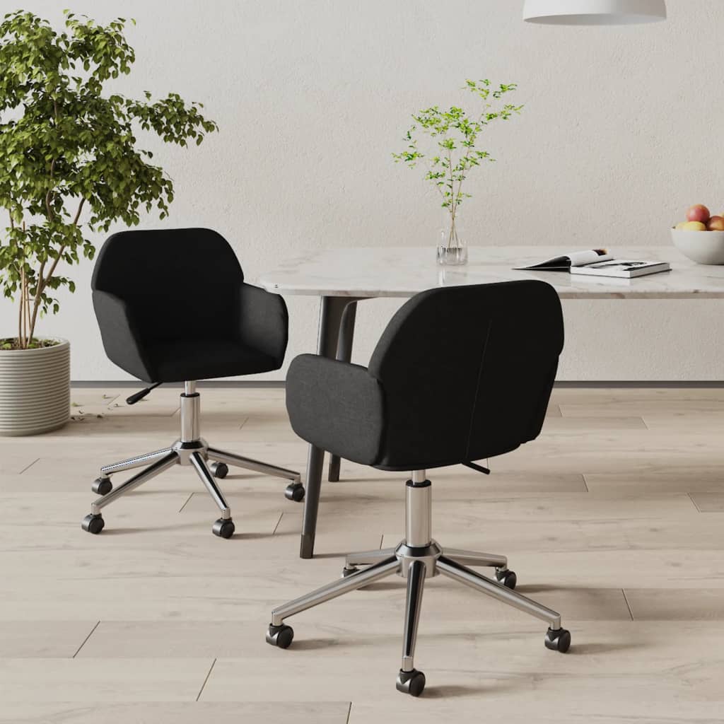 Dining Room Chairs 2 pcs Swivel Black Fabric
