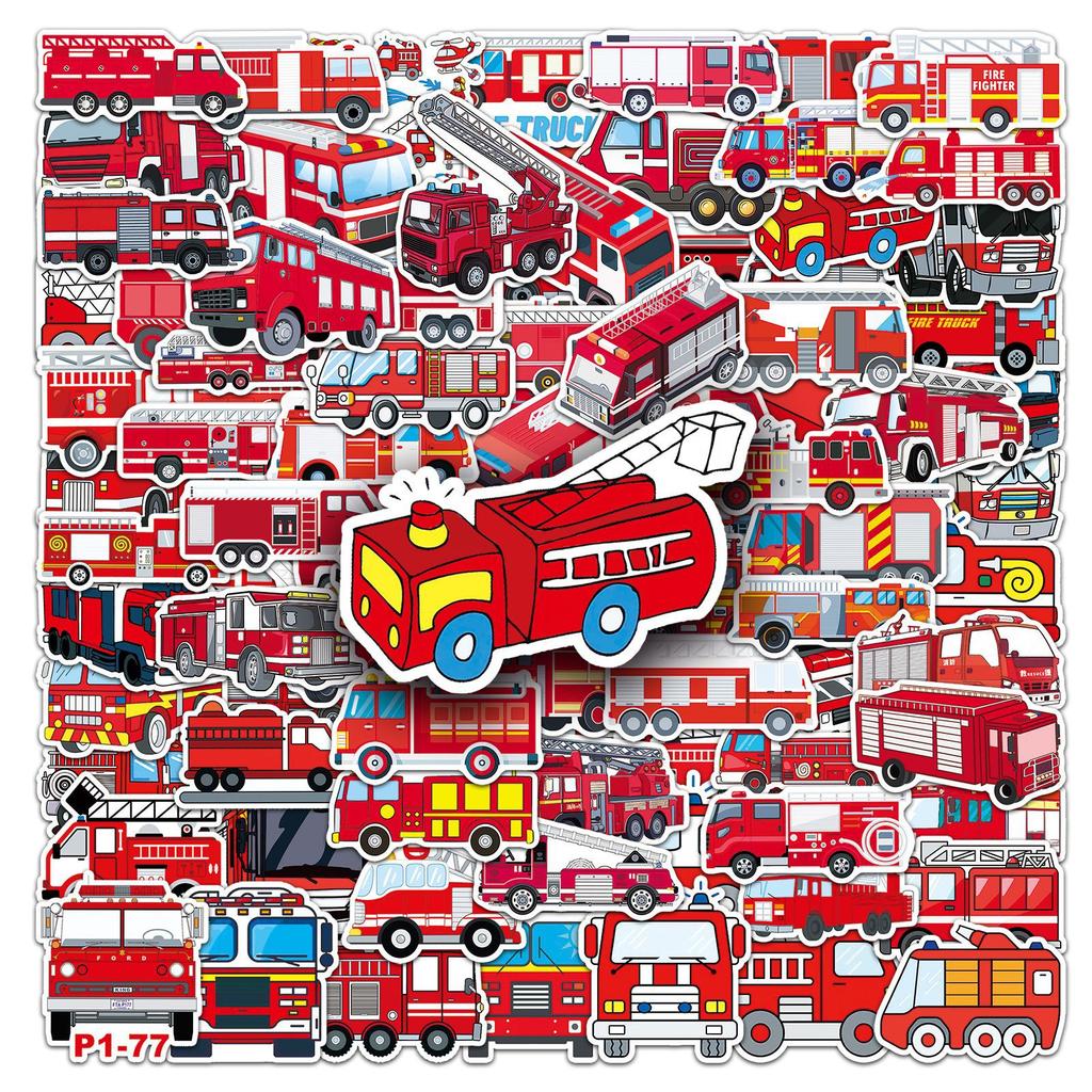 100 Fire Truck Graffiti Stickers Personalized Cartoon Creative Decorative Water Cup Mobile Phone Case Suitcase Stickers
