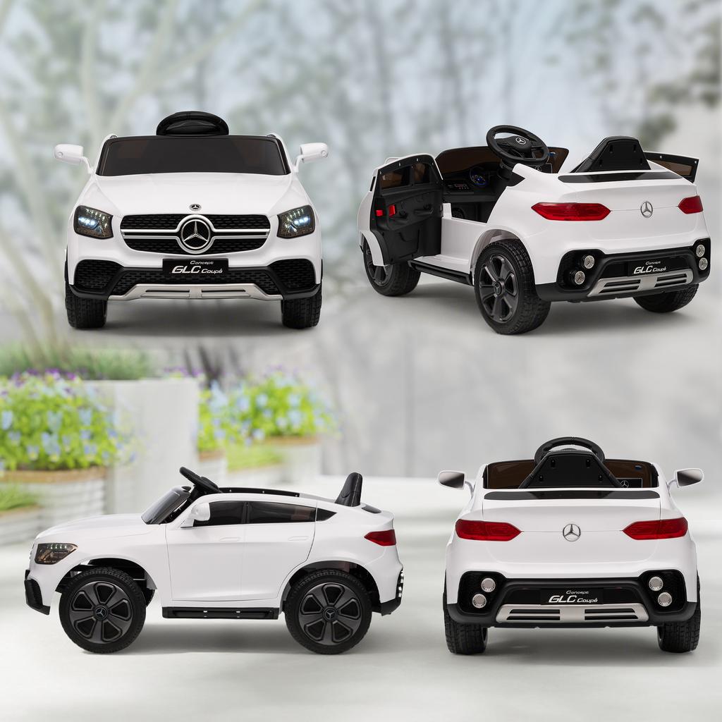 Electric Car for Children, 12V Kids' Car with Remote Control, LED Lights, Music, 3 Speeds, 3-6 Years, White