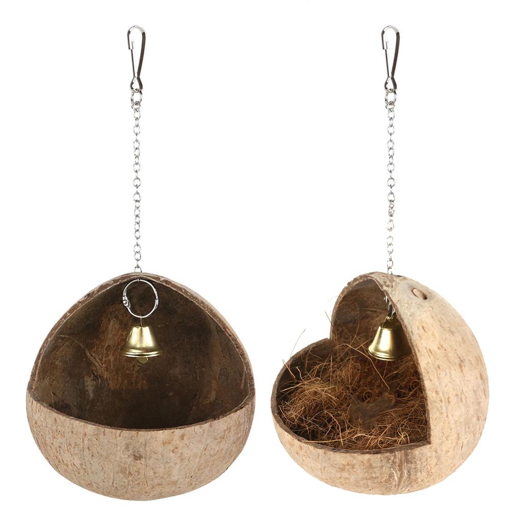 Клетки для птиц из натуральной скорлупы кокосовых орехов, домик для попугаев, домики для сна, клетка с подвесным ремешком для маленьких домашних животных, зябликов, воробьев