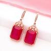 Luxury Fashion Crystal Design Red Zircon Drop Earings Square Ruby Earrings for Women Engagement Banquet Zircon