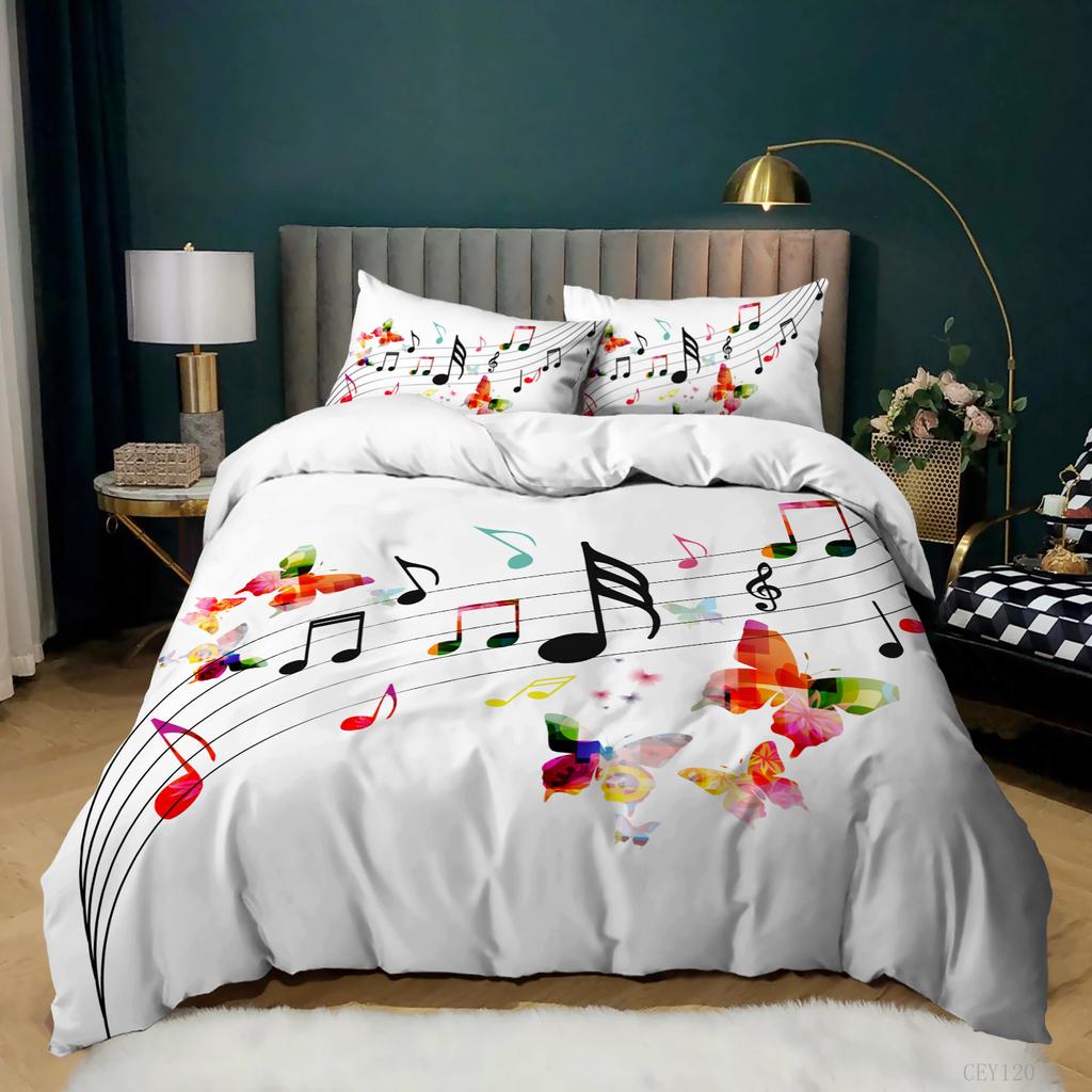 Music Note Quilt Pillowcase 2 or 3 Pieces of Music Bedding Set Single Bed Double Bed Full Size Bedding Suitable for Girls, Boys and Musicians Room