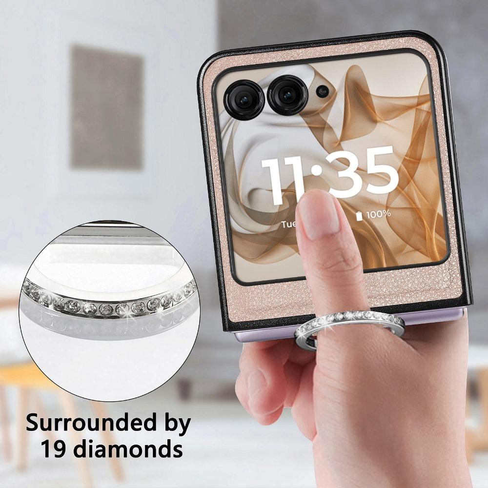 Case with Ring Lychee Pattern PU Leather for Motorola Razr 50 Ultra Mooto Razr 40 Phone Folding Screen Back Cover