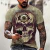 Летняя новая мужская футболка с коротким рукавом, свободная, спортивная, с 3D-принтом черепа