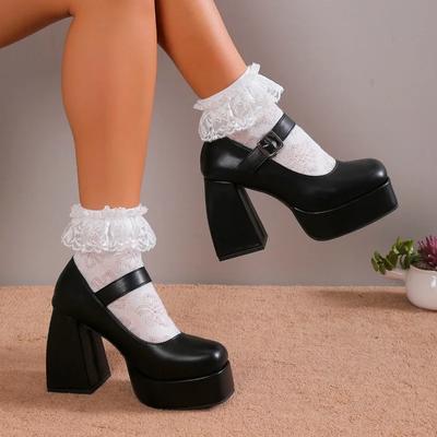 2024 2024 2024 Белые туфли на платформе Женские туфли Мэри Джейн с пряжкой на ремешке Женские готические туфли на толстом каблуке для вечеринок Женские туфли Zapatos Mujer