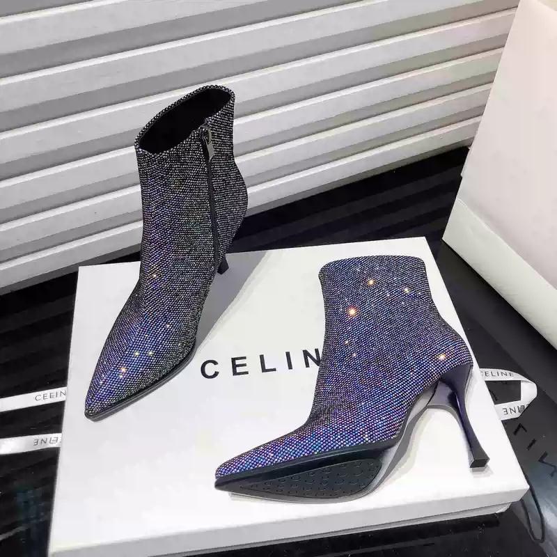 Мода Женские ботильоны с пайетками Модные короткие ботильоны с острым носком Осень-зима Женская обувь на высоком каблуке Botas Mujer