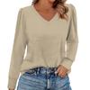Women's Fashion Casual Long Sleeve Solid Color Shirt Women's V-Neck Tops