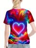 Women's Neon Glow-in-the-Dark 3D Printed T-Shirt - Rainbow Multicolor Heart and Cloud Design