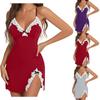 Sexy Lingerie Gathers Sexy Deep V Bow Side Slit Slim Fitting Suspender Nightgown