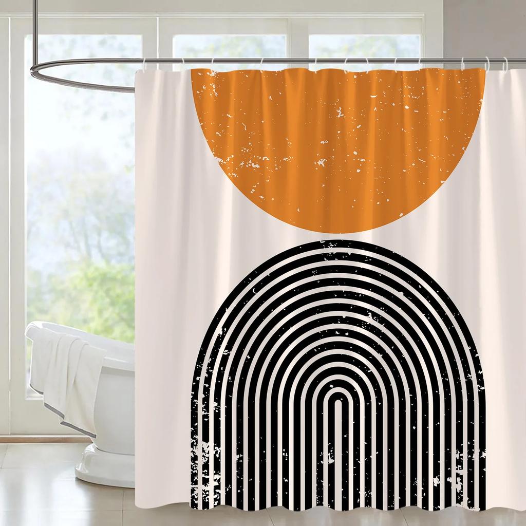 Abstract Mid Century Shower Curtain Arch Sun Moon Minimalist Geometric Curve Stripes Fabric Christmas Landscape Bth Curtain Hook