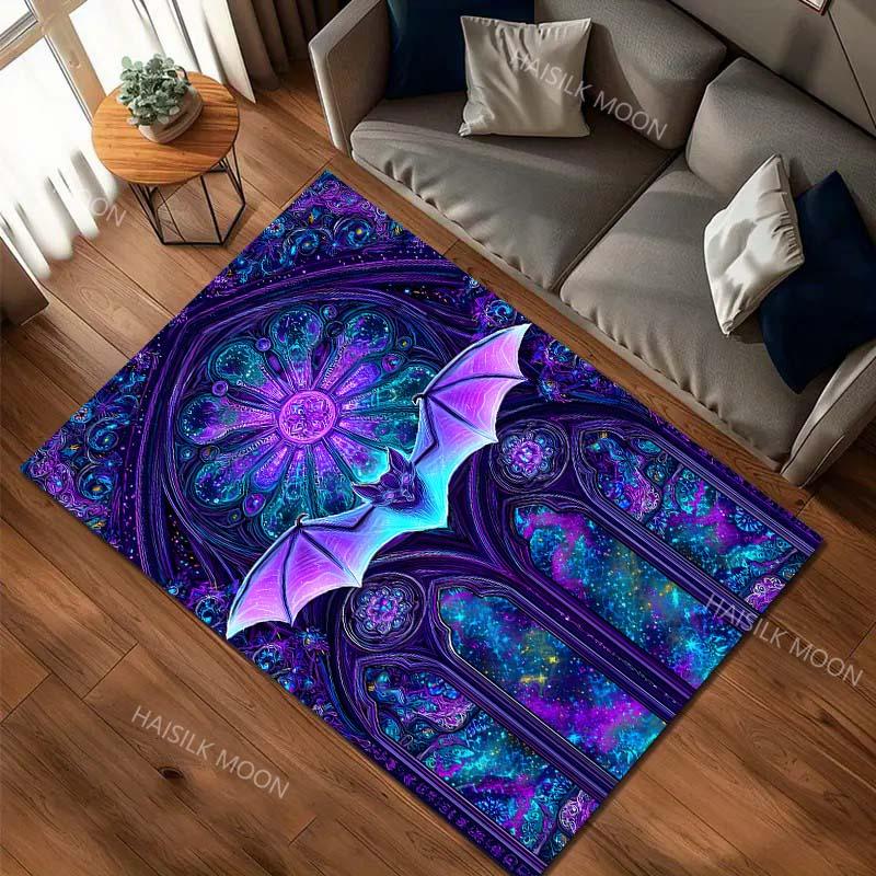 Bat Chapel Glass Art Print Carpet for Living Room Bedroom Bedside Floor Mat Cloakroom Area Rugged Home Halloween Decor