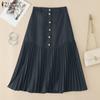 Women Casual Solid Color Loose Pleated Skirts