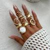 Personalized Exaggerated Imitation Pearl Ring Hand Jewelry, Retro Irregular Liquid Lava Ring Set