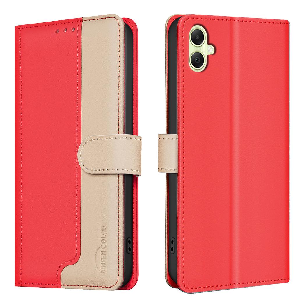 BINFEN COLOR BF33 For Samsung Galaxy F06 5G/M06 5G Leather Case Splicing Color RFID Blocking Wallet Stand Phone Cover