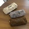 Soft Cotton Bear Print Velvet Canvas Pencil Case Korean Style Large Capacity Stationery Box Pencil Bag Brown