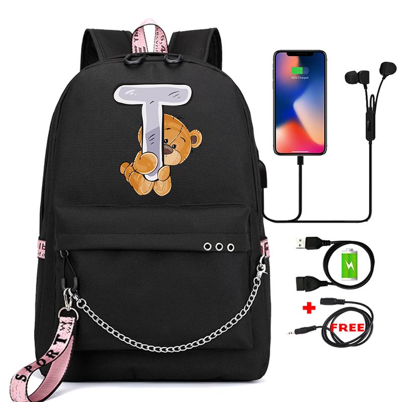 Рюкзак Little Bear с 26 английскими буквами, детская сумка для книг, школьная сумка для косплея для мальчиков и девочек, большой вместительный дорожный рюкзак для детей