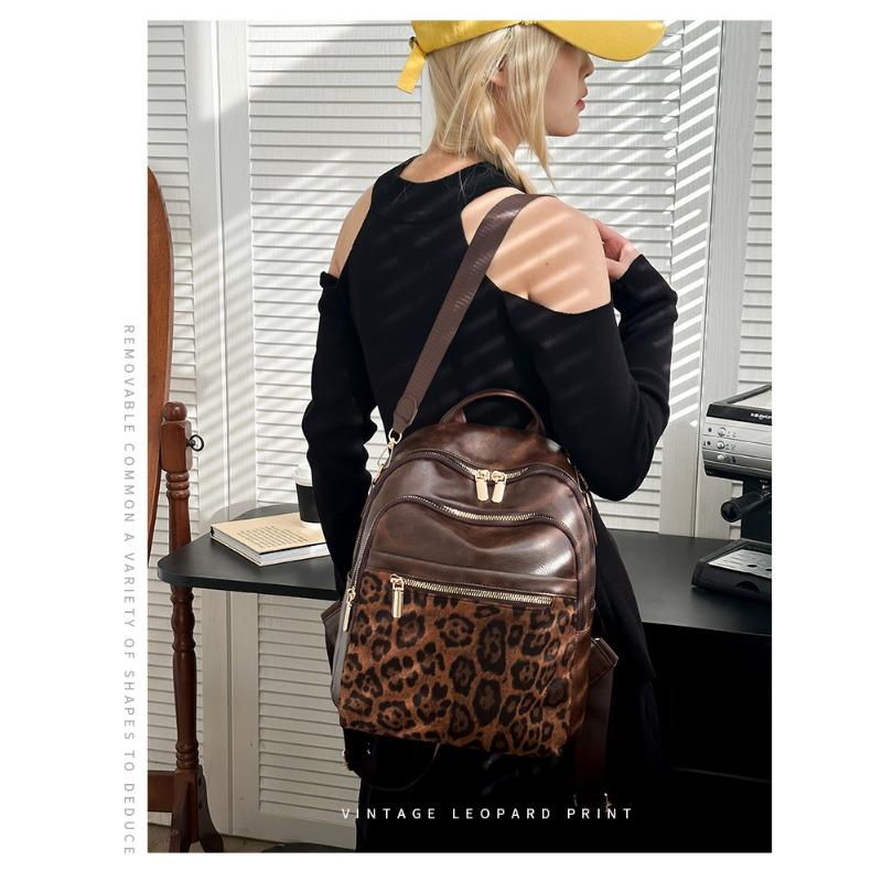 Модный рюкзак на осень и зиму, ретро-леопардовый принт, трендовый выбор женщин.