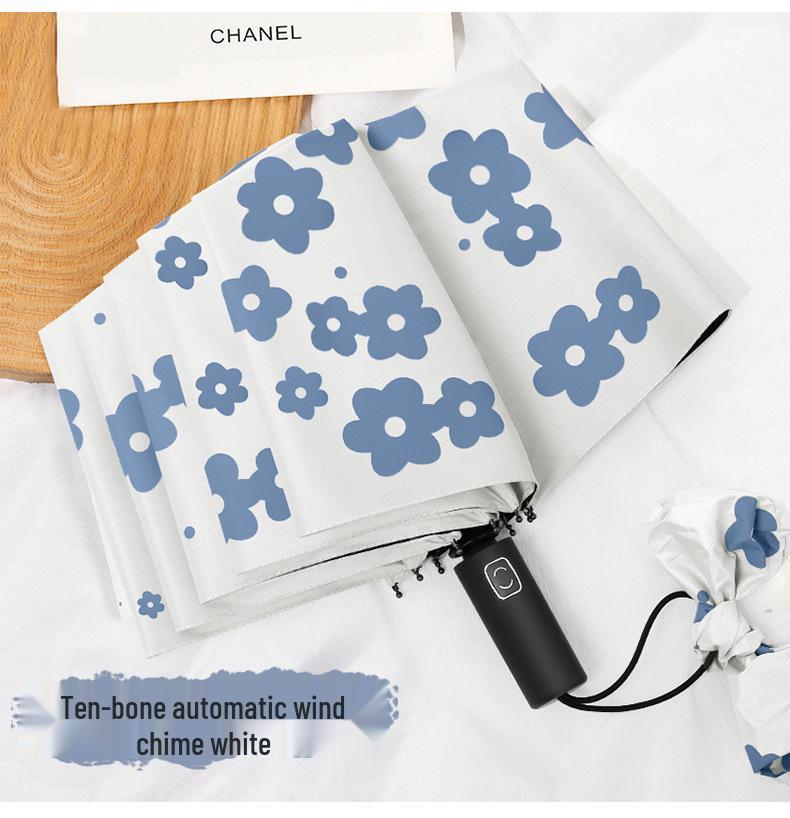 Automatic Floral Oil Painting Umbrella - Portable, Sturdy, Black Glue Sunscreen Parasol