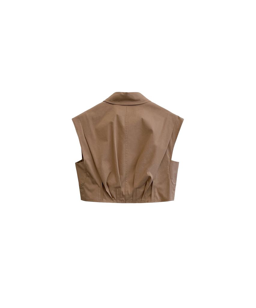Meuameu Pin Tuck Sleeveless Crop Shirt Set-Up