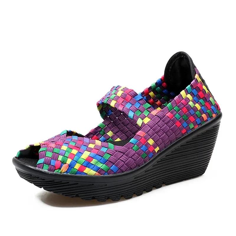Сандалии на танкетке и платформе с плетением, модные, с открытым носком, удобные, дышащие, женские, повседневные, сандалии на толстой подошве, Mujer 2024