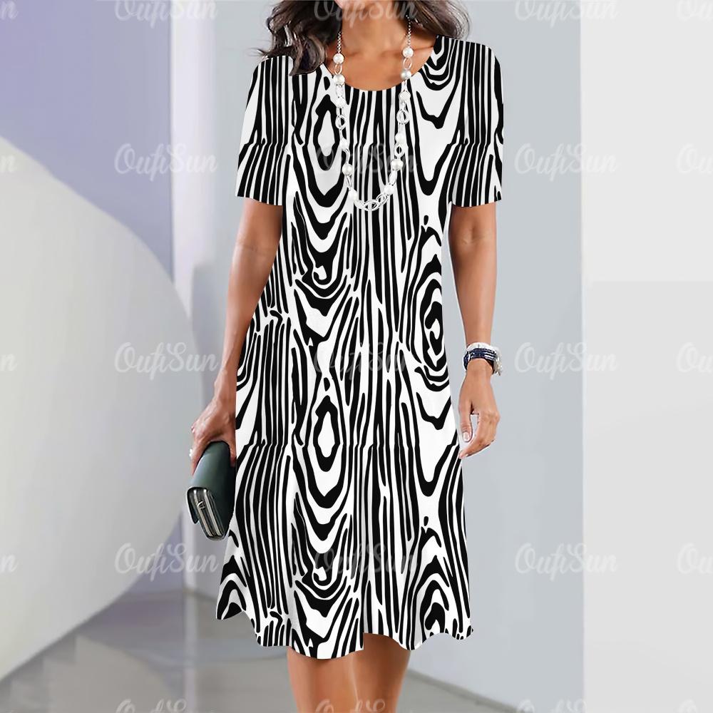 Summer Dresses For Women Fashion Harajuku Girls Sexy Striped 3D Print A-Line Dresses Holiday O Neck Female Loose Elegant Costume