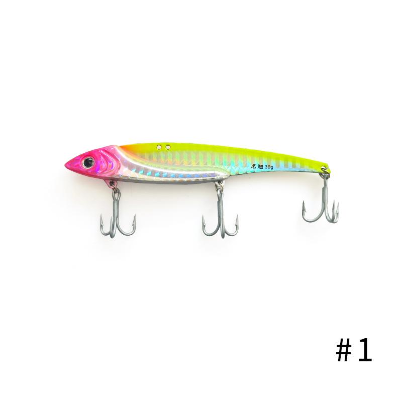 Aotuo Hot Selling 30g Gold Foil Lead-Stainless Steel VIB Metal Jig Lure Long Blade 3 Hooks for Bass Saltwater