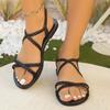 Женские плоские сандалии с ремешками на щиколотке, повседневные летние сандалии-шлепанцы для пляжа