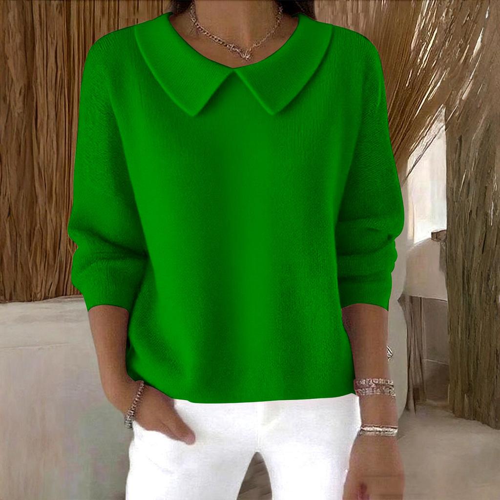 Women's Fashionable Long-sleeved Solid-color Pullover Knitted Sweater Top