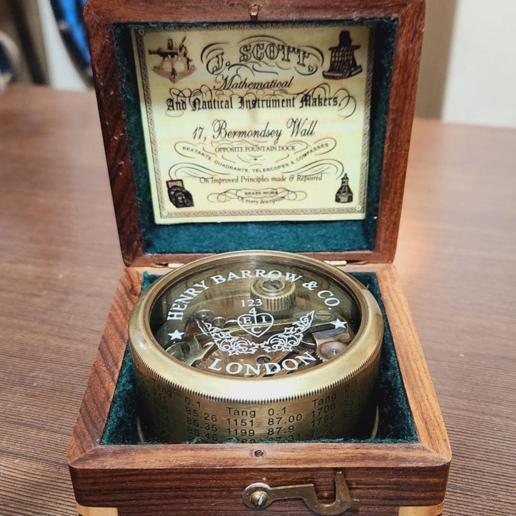 Maritime Brass Sextant Vintage Nautical British Army Pocket Box Sextant with Personalized Wood Box by Henry Barrow & Co London