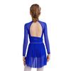 Girls Lyrical Dance Dress Mock Neck Long Sleeve Cutout Back Side Split Sheer Mesh Ruched Leotards