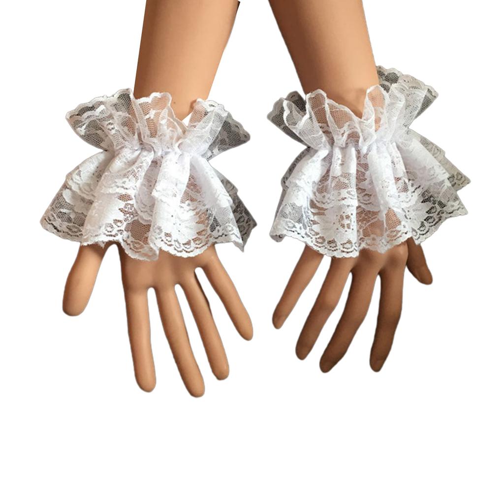 Cosplay Maid Pleated Flared Wrist Cuffs with Lace Flower Pattern Decors Detachable Wrist Woman Clothing Accessory