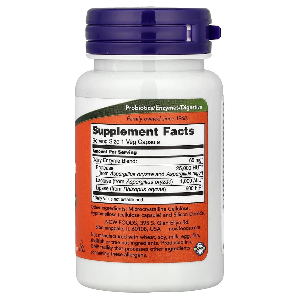 NOW Foods Dairy Digest Complete Veggie Capsules, 90 Counts