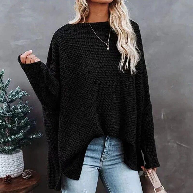 Осенние сексуальные пуловеры с открытыми плечами, женские элегантные свободные вязаные свитера с круглым вырезом, женские зимние однотонные повседневные теплые трикотажные изделия 29568
