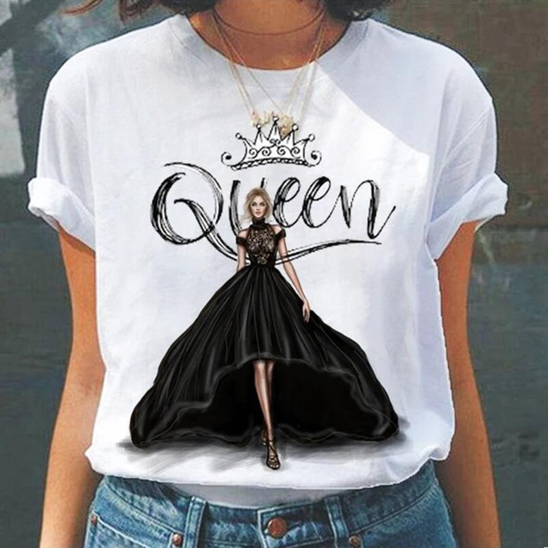 Summer Round Neck 3D Queen Pattern Print Top Fashionable Casual Short Sleeved Women's T-shirts