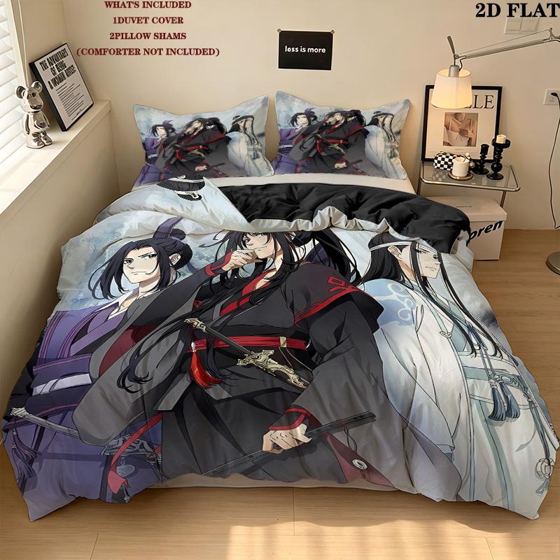 Grandmaster Demonic Cultivation Pattern Bedding Quilt Set Quilt Cover Pillowcase Home Birthday Gift(1 * duvet cover + 2 * pillowcase, without core)